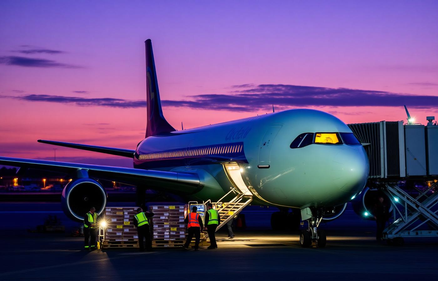 Air freighter being loaded at Liège Airport